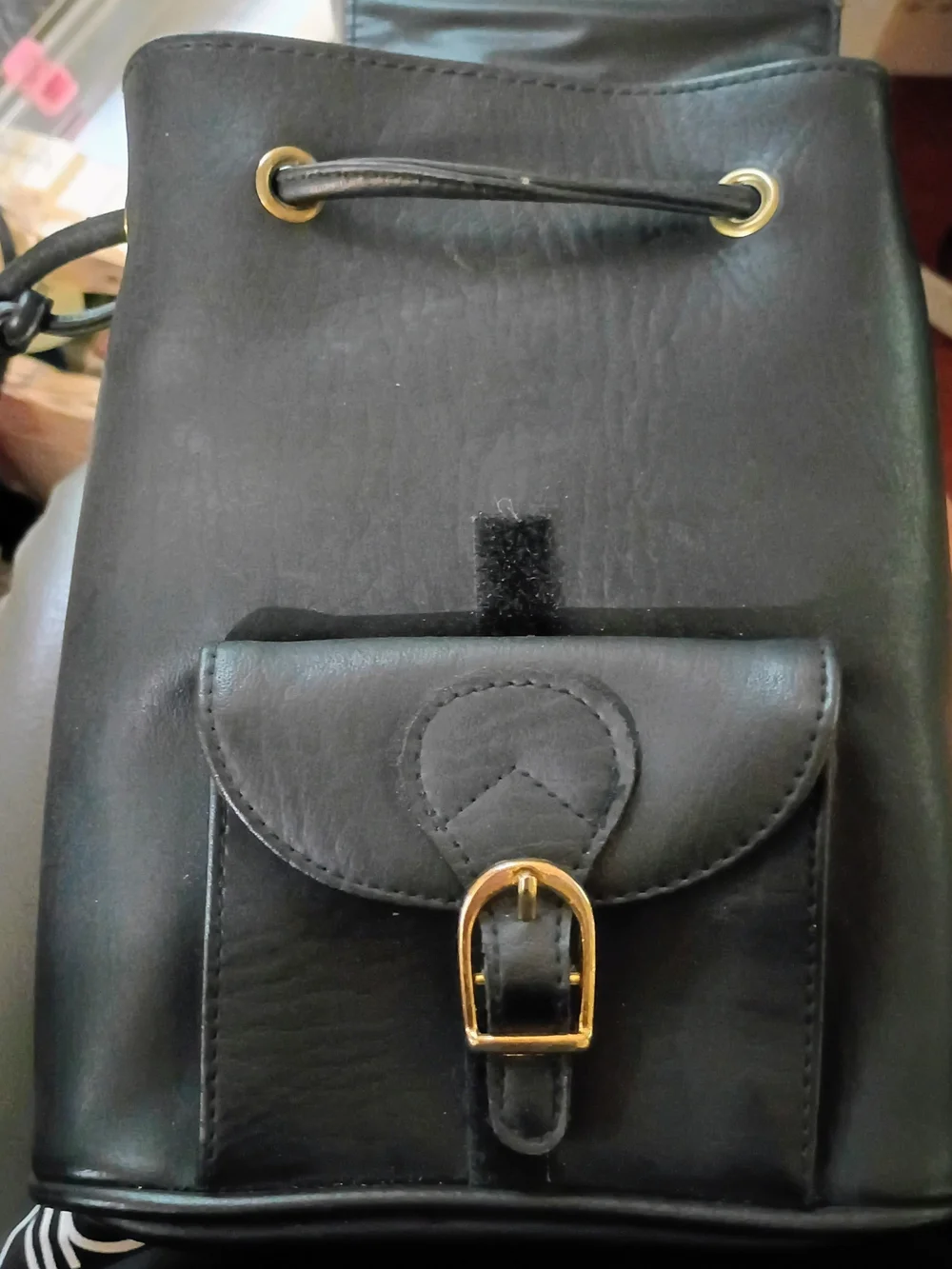 G.H. Bass & Co. Black Leather Mini Backpack with Gold Buckles
